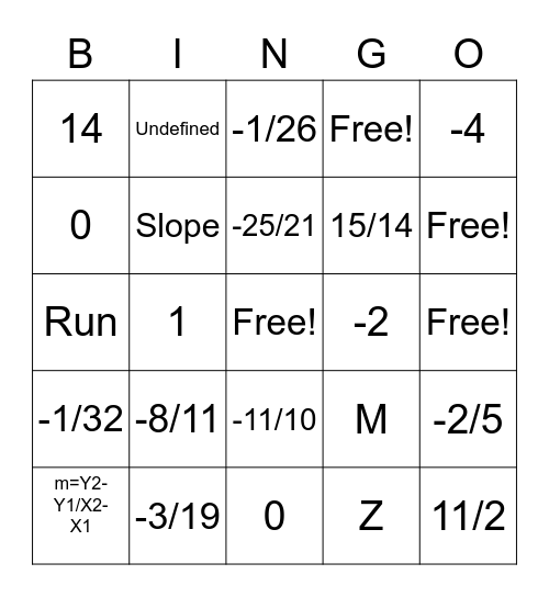Slope Bingo Card