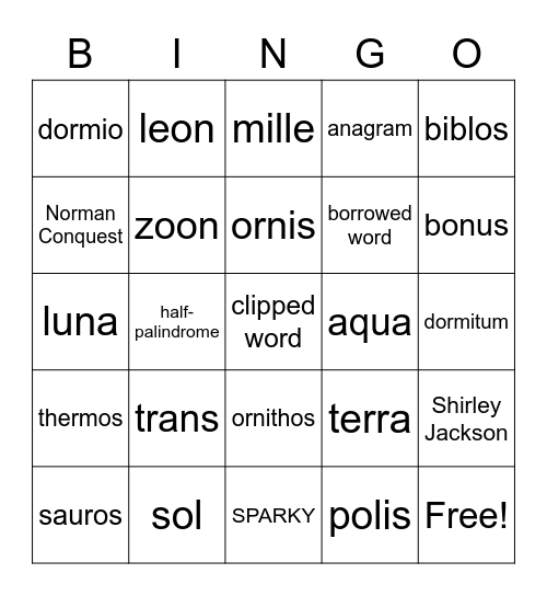 GREEK AND LATIN BINGO #4 Bingo Card