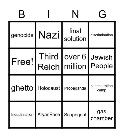 Holocaust Vocabulary Bingo Card