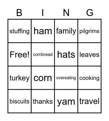 Thanksgiving Bingo Card