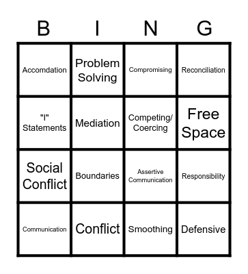 Conflict Resolution Bingo Card