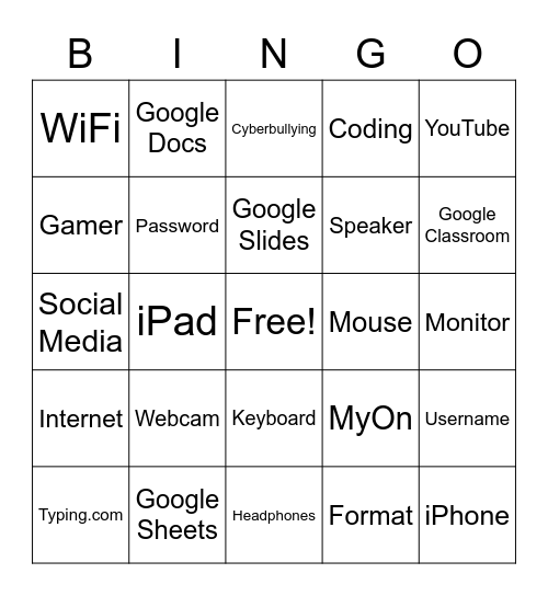 Technolgy Bingo Card