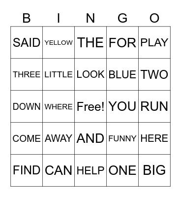 SIGHT WORD BINGO Card