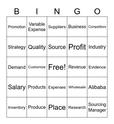 Product Business Vocabulary Bingo Card