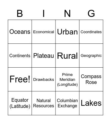 Social Studies Bingo Card