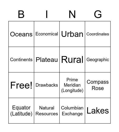 Social Studies Bingo Card