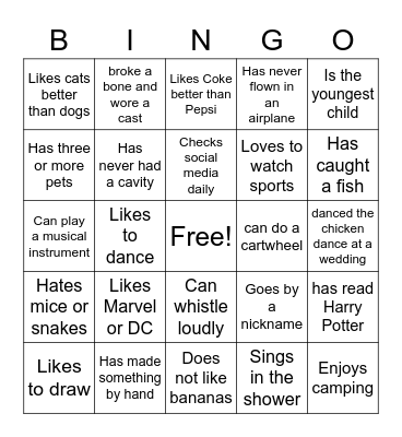 Getting to Know You Bingo Card