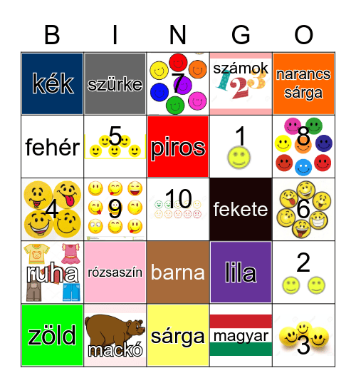 Színek Bingo Card