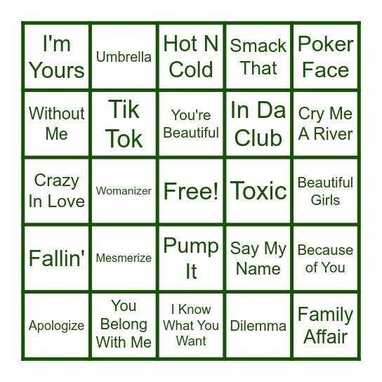 Top Hits from the 2000s! Bingo Card