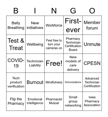 Pharmacy Technician Member Forum BINGO Card