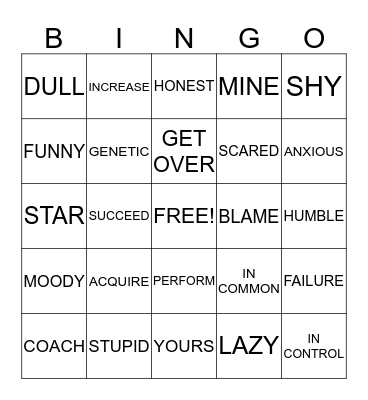 VOCABUALRY Bingo Card