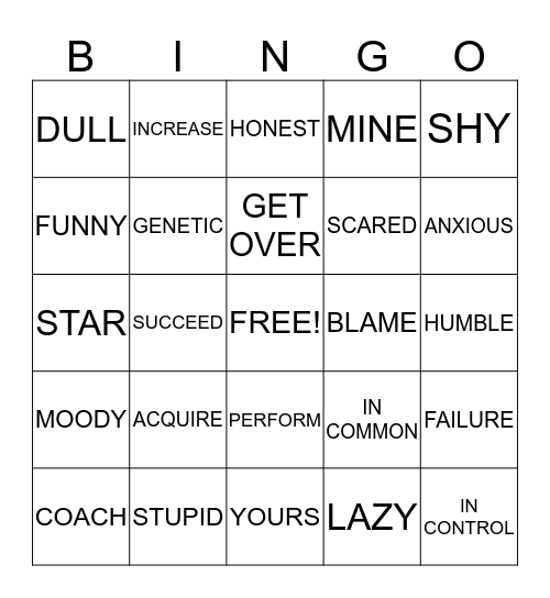 VOCABUALRY Bingo Card