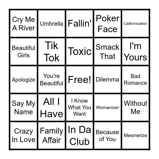 Top Hits from the 2000s Bingo Card