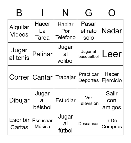 Actividades Bingo Card