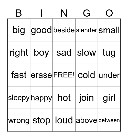 Name the Synonym Bingo Card