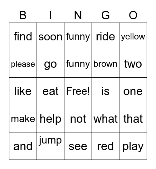 Site Words Bingo Card