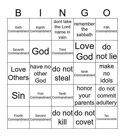 Commandment Bingo Card