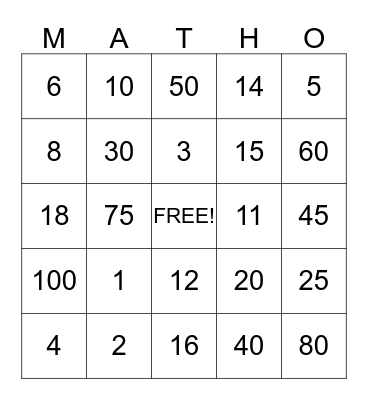 MATH  BingO Card