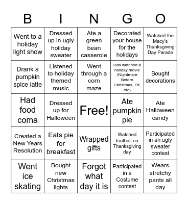 LM Holiday Bingo Card