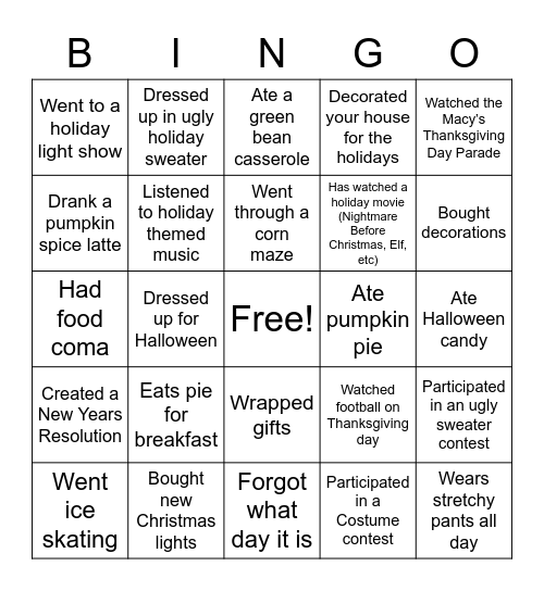 LM Holiday Bingo Card