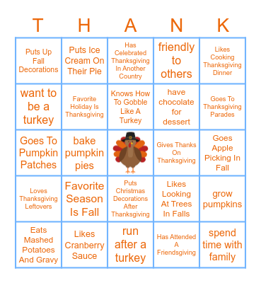 Fall Themed Bingo Card