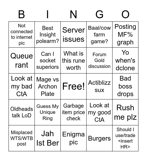 D2R General Daily Bingo Card