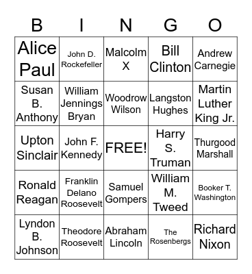 Famous People Bingo Card