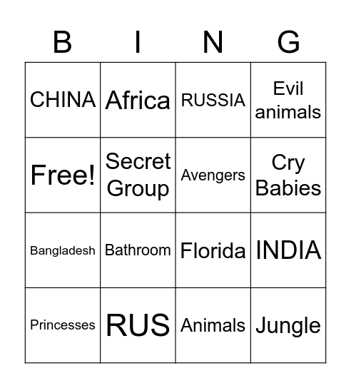 War Teams Edition Bingo Card