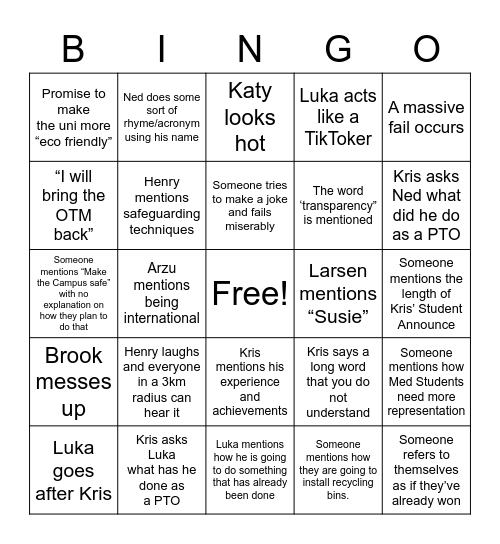 Bingo! Presidential Debate Edition Bingo Card