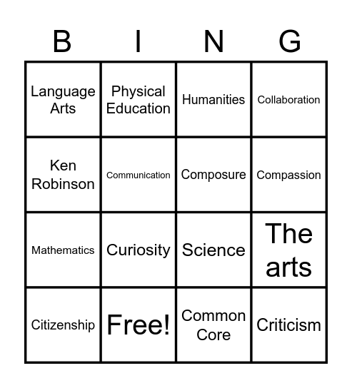 Creative Schools Bingo Card