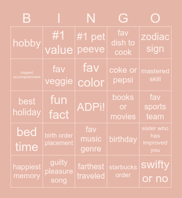Sorority Bingo! Bingo Card