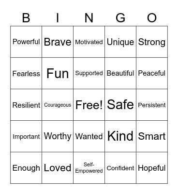 I Am... Bingo Card