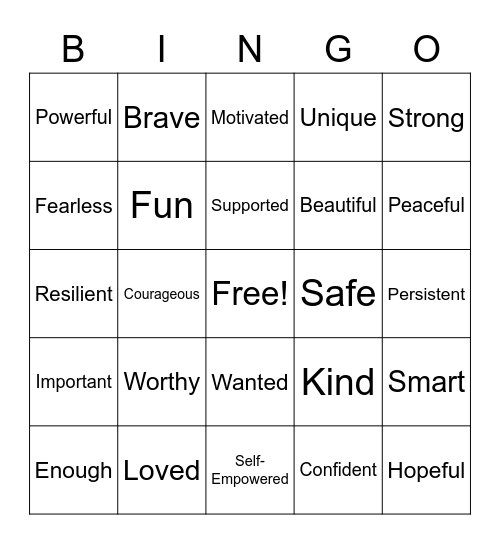 I Am... Bingo Card