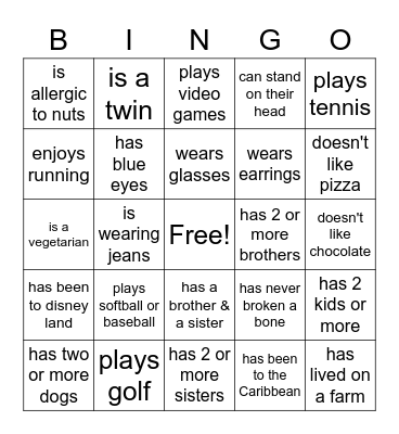 Ice Breaker Bingo Card