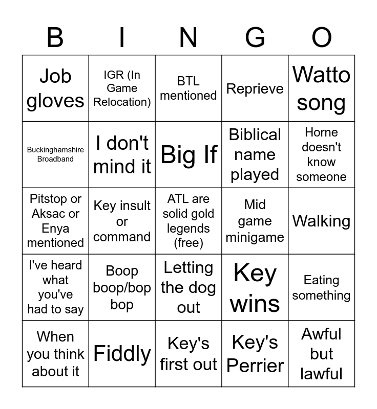 No More Jockeys Bingo Card