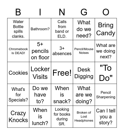 Bingo Bango Bongo Bingo Card