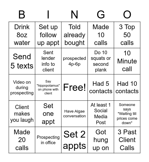 Prospecting Bingo 4pm-6pm Bingo Card
