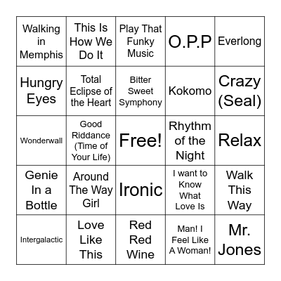 80's & 90's Roads BINGO Card