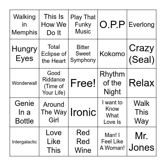 80's & 90's Roads BINGO Card