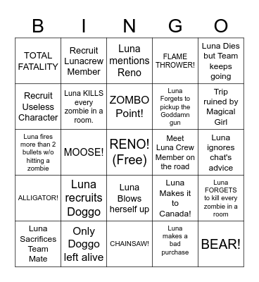 Death Road to Canada Bingo Card