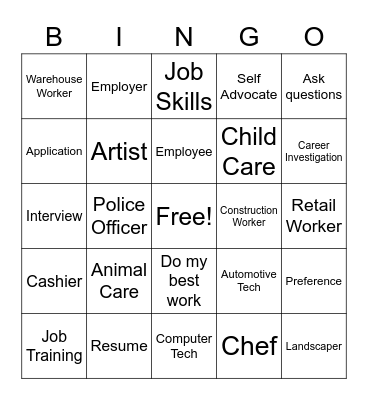 Career Bingo Card