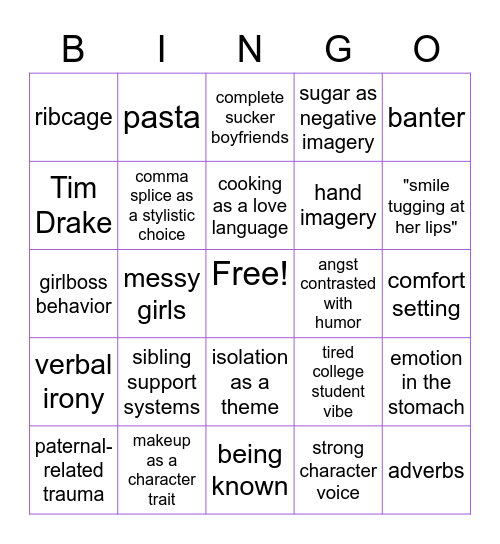 Mel writing callout Bingo Card