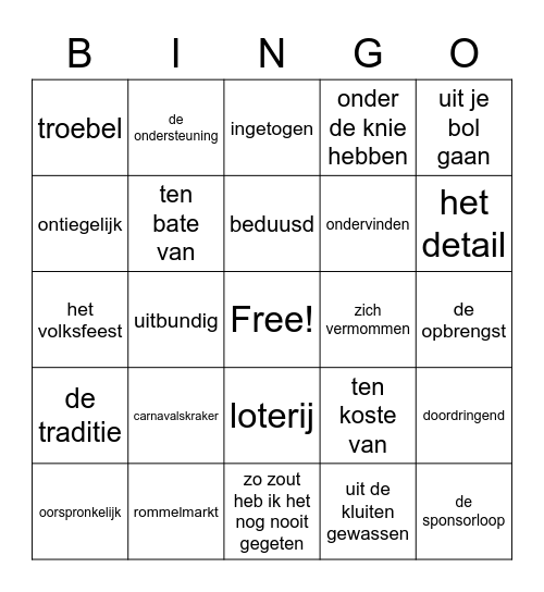 Woordenschat thema 3 Bingo Card