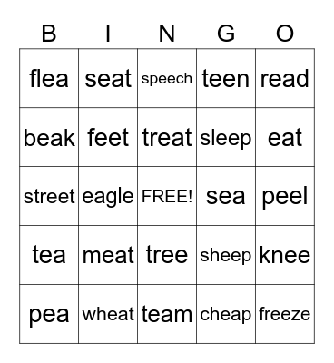 Long e Bingo Card