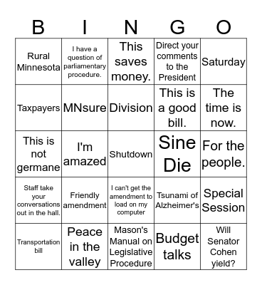 The Dog Days of Session  Bingo Card