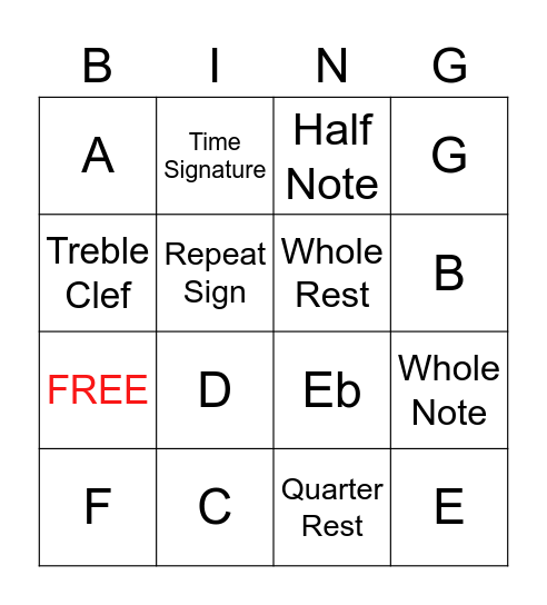 Band Bingo Card