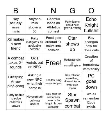 D&D Bingo Card