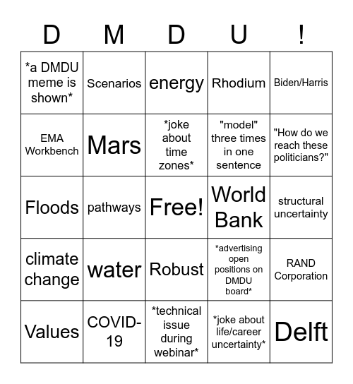 DMDU Webinar Series Bingo Card