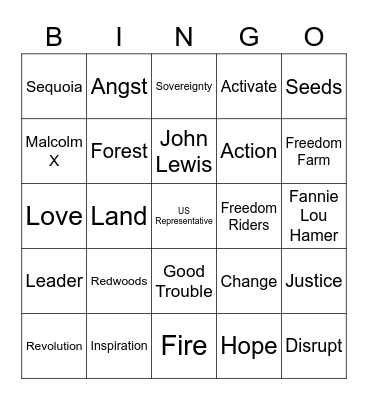 Angst to Action Bingo Card