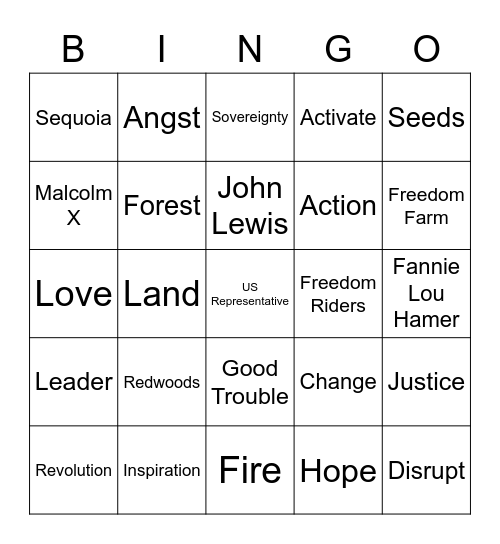 Angst to Action Bingo Card